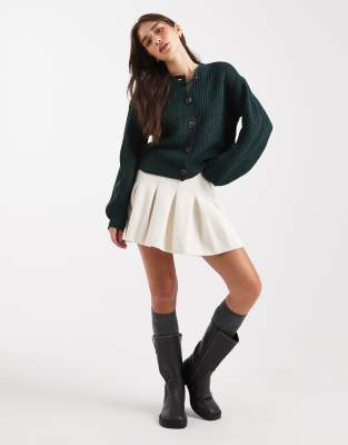 Vero Moda Chunky Rib Round Neck Cardigan In Green