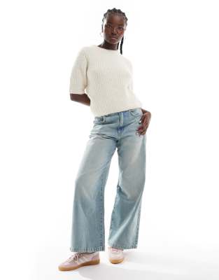 Vero Moda chunky ribbed knit t-shirt in cream-White