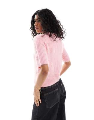 Vero Moda Chunky Ribbed Knit T-shirt In Pink