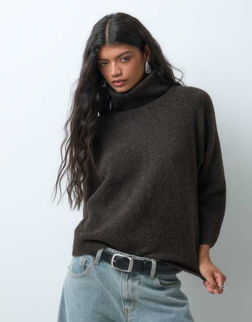 Vero Moda chunky roll neck jumper in chocolate brown, 4 of 5