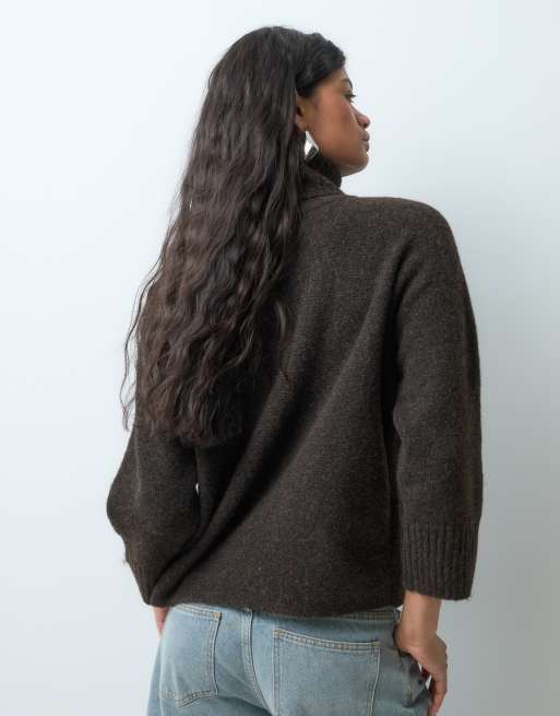 Vero Moda chunky roll neck jumper in chocolate brown, 5 of 5
