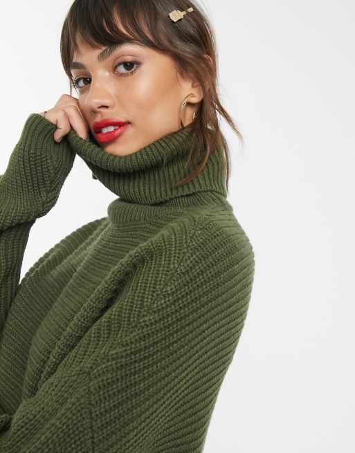 Khaki roll clearance neck jumper