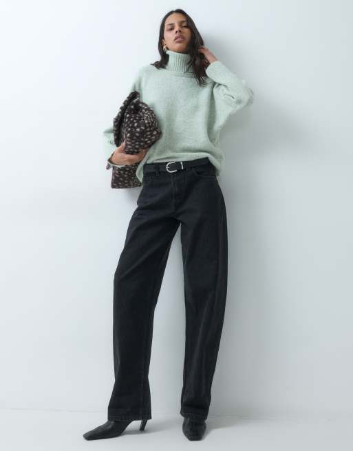 Vero Moda chunky roll neck jumper in oil green, 3 of 5