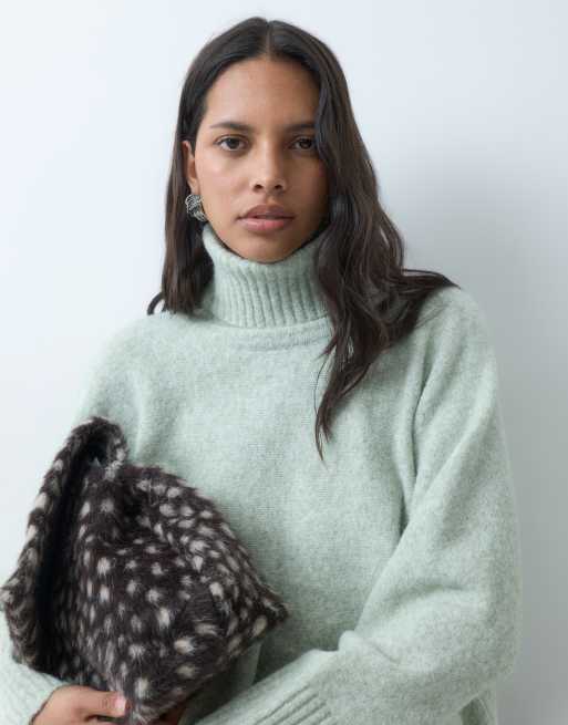 Vero Moda chunky roll neck jumper in oil green, 4 of 5