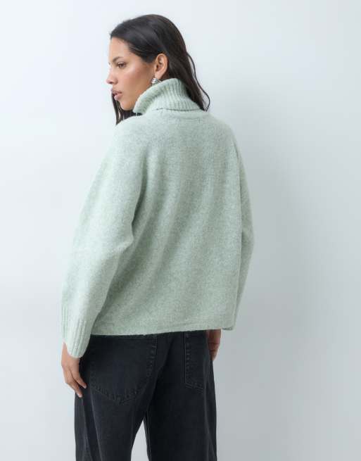 Vero Moda chunky roll neck jumper in oil green, 5 of 5