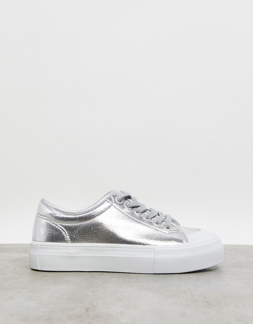 Vero Moda chunky sole canvas sneakers in silver