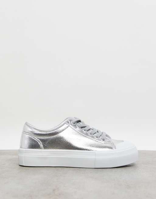 Vero Moda chunky sole canvas sneakers in silver ASOS