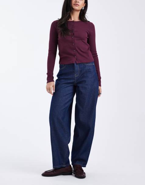 Vero Moda Kirsa high waist barrel leg jeans in dark rinse wash