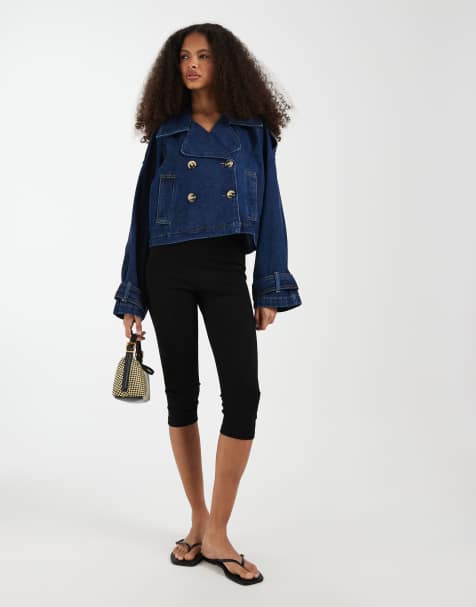 Vero Moda – Ciemnoniebieski dwurzędowy prochowiec jeansowy o krótkim fasonie - view 1