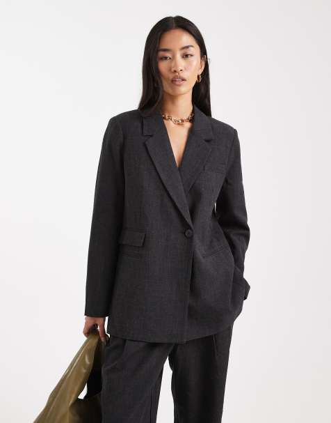 Vero Moda oversized fit blazer co-ord in dark grey melange