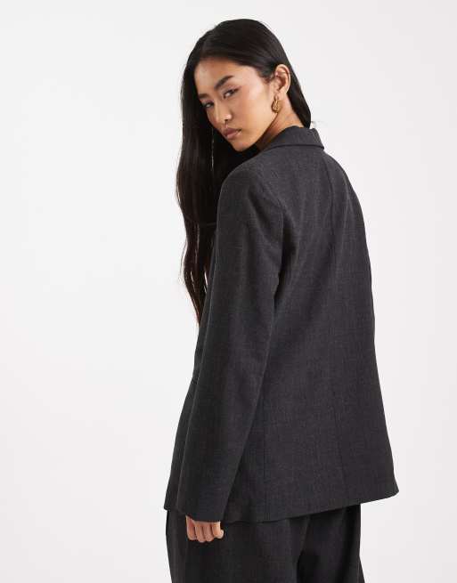 Vero Moda – Ciemnoszara melanżowa marynarka oversize, część zestawu, 3 z 4