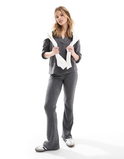 Vero Moda supersoft flared trouser co-ord in dark grey melange