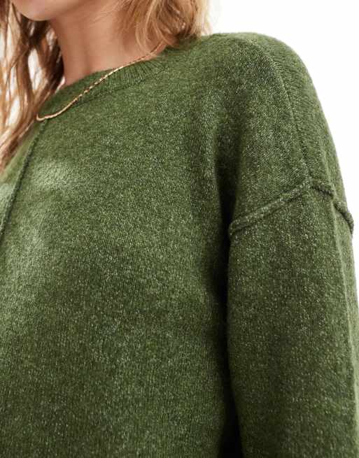 Vero Moda – Ciemnozielony melanżowy sweter z ozdobnymi szwami, 2 z 4