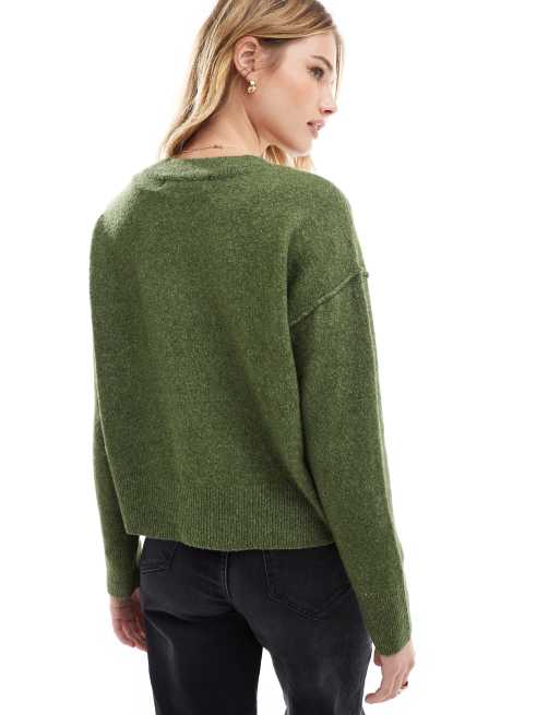 Vero Moda – Ciemnozielony melanżowy sweter z ozdobnymi szwami, 4 z 4