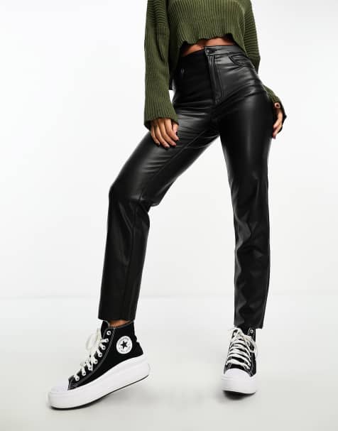 Vero Moda - Cigarette broek met leerlook in zwart - view 1