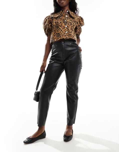 Vero Moda - Cigarette broek met leerlook in zwart - view 1