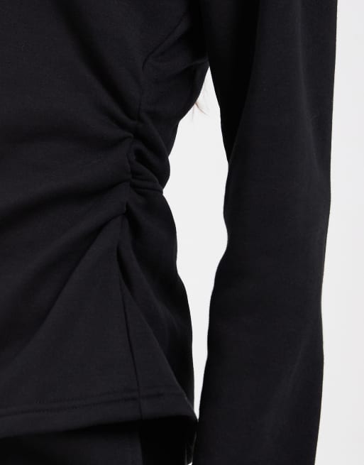 Vero Moda cinched waist sweatshirt co-ord in black, 2 of 4