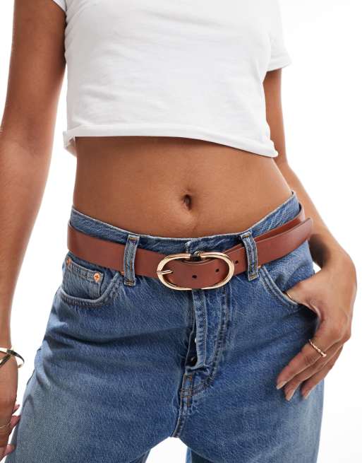 Vero Moda - Cintura color cuoio con fibbia dorata a forma di mezzaluna