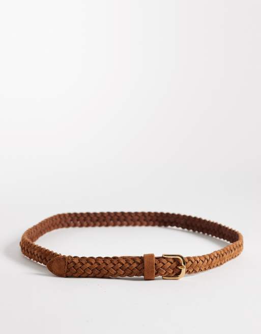 Vero Moda - Cintura in camoscio intrecciato color cognac con fibbia dorata