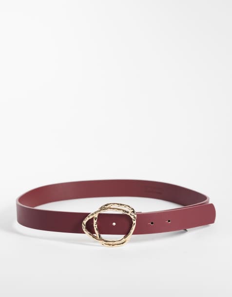 Vero Moda cintura in pelle bordeaux con fibbia dorata - view 1