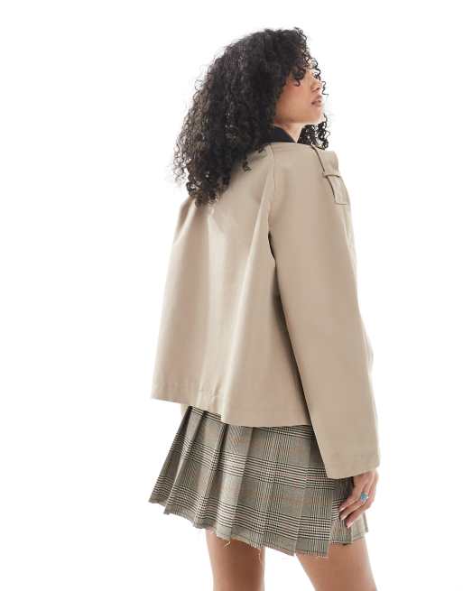 Vero Moda clean cropped trench coat with contrast collar in camel