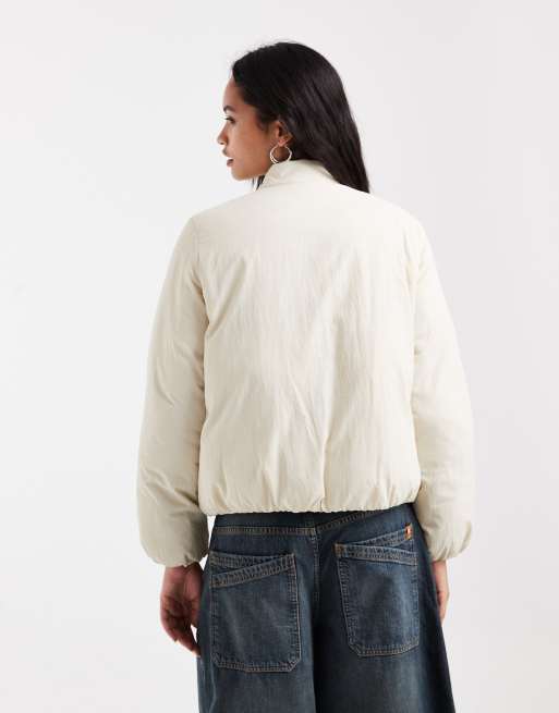 Vero Moda clean funnel neck padded jacket in oatmeal, 4 of 4
