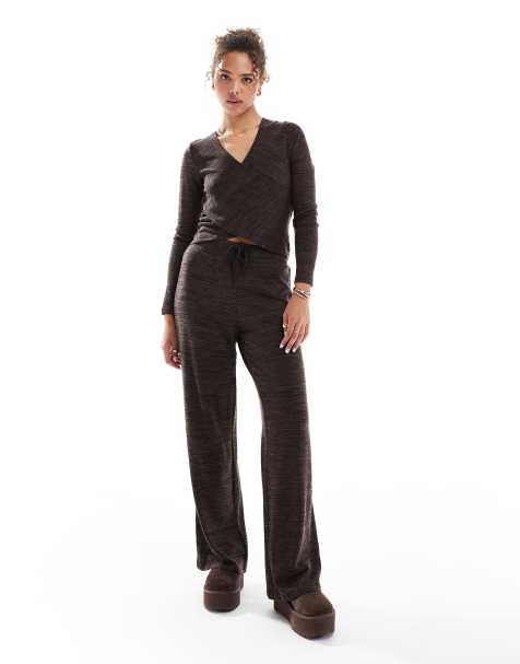 Vero Moda - Co-ord set van top en broek van jersey in gemêleerd chocoladebruin - view 1