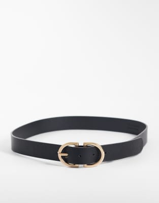 Vero Moda Coated Belt With Brushed Gold Hardware In Black