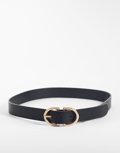 Vero Moda coated belt with brushed gold hardware in black - view 1