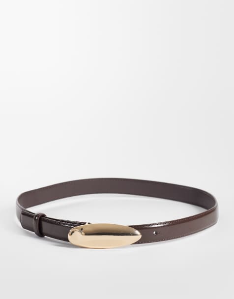 Vero Moda coated belt with gold tear drop buckle in chocolate brown - view 1
