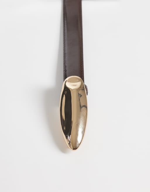 Vero Moda coated belt with gold tear drop buckle in chocolate brown, 2 of 3