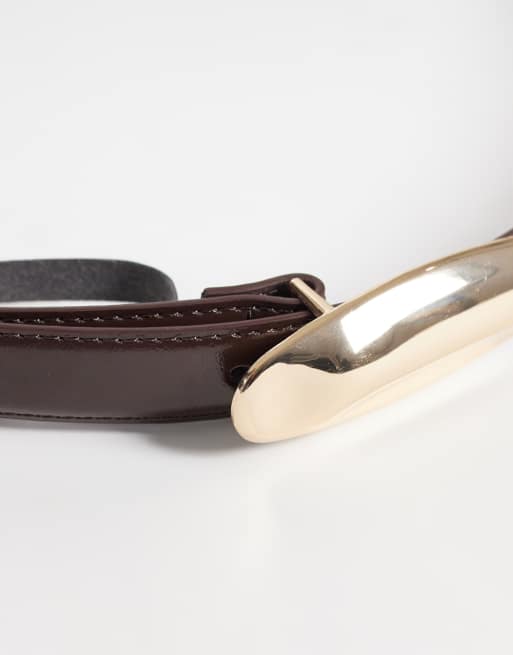 Vero Moda coated belt with gold tear drop buckle in chocolate brown, 3 of 3