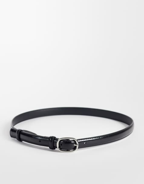 Vero Moda coated belt with silver hardware in black - view 1
