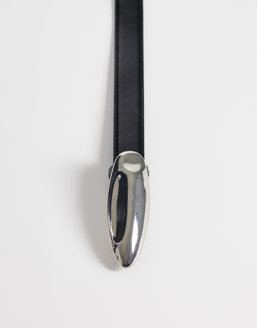 Vero Moda coated belt with silver tear drop buckle in black, 2 of 3