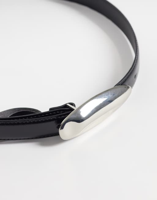 Vero Moda coated belt with silver tear drop buckle in black, 3 of 3