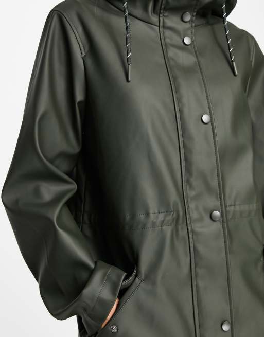 Vero Moda coated jacket with hood in deep khaki