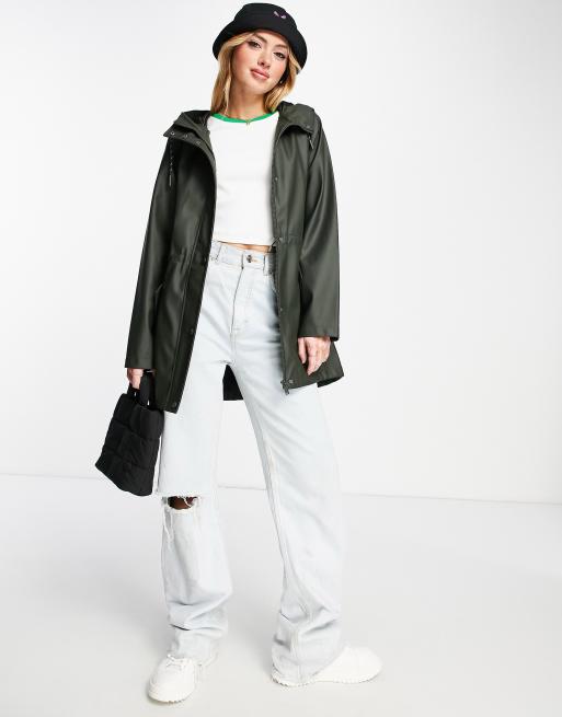 Vero Moda coated jacket with hood in deep khaki, 3 of 4