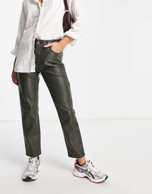 Green leather shop look trousers