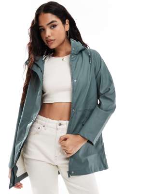 Vero Moda coated rain jacket with hood in green - view 1