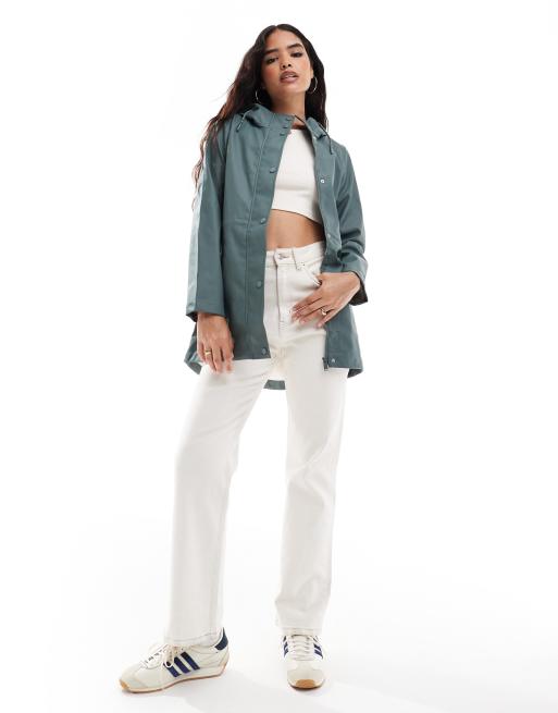 Vero Moda coated rain jacket with hood in green