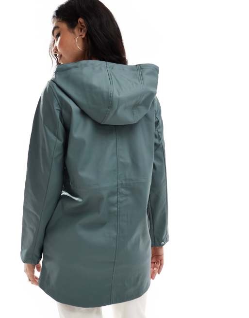 Vero Moda coated rain jacket with hood in green