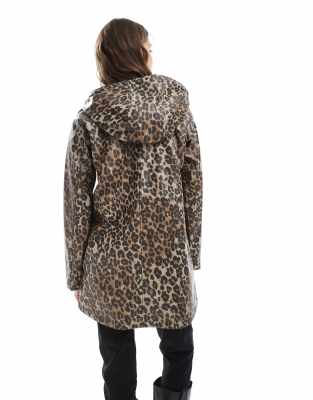 Vero Moda Coated Rain Jacket With Hood In Animal Print