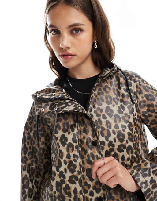 Vero Moda coated rain jacket with hood in leopard print | ASOS
