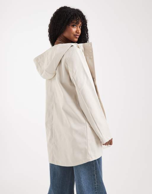 Vero Moda coated rain jacket with hood in moonbeam stone, 2 of 4