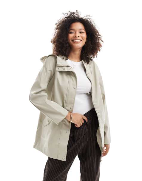 Vero Moda coated rain jacket with hood in stone - view 1