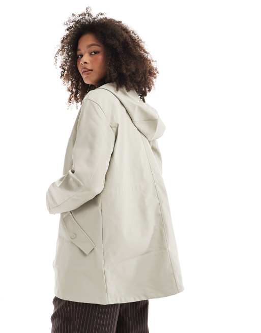 Vero Moda coated rain jacket with hood in stone
