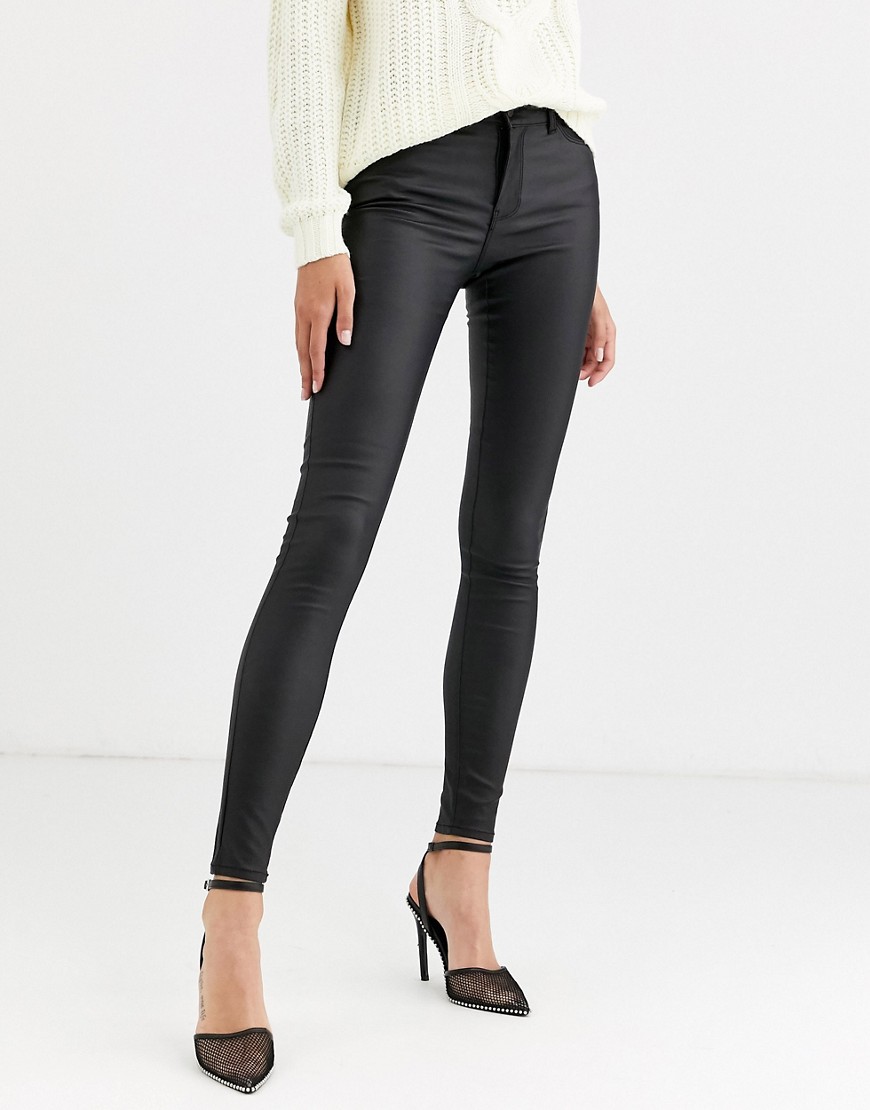 Vero Moda coated skinny jeans in black