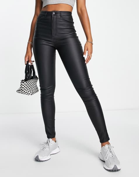 New look coated on sale trousers