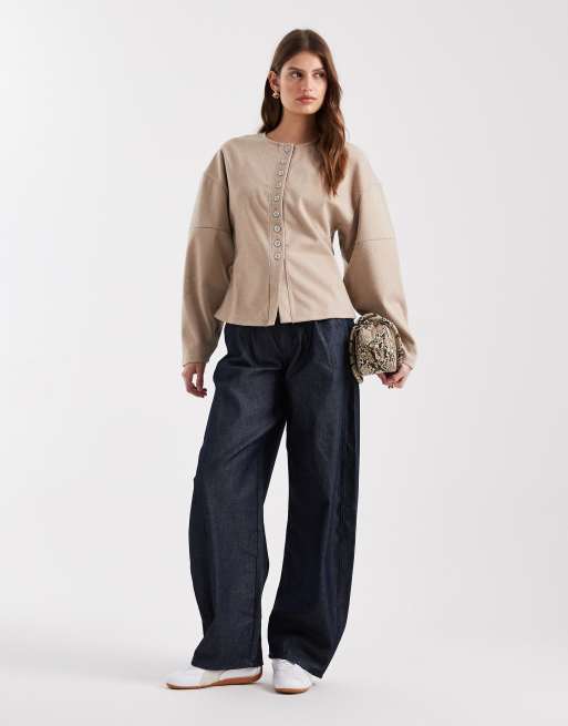 Vero Moda coccoon sleeve structured jersey cardigan in cream melange, 2 of 4