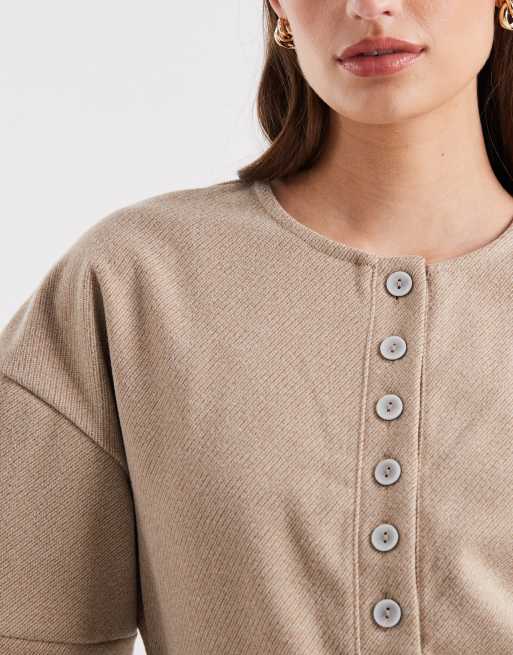 Vero Moda coccoon sleeve structured jersey cardigan in cream melange, 3 of 4